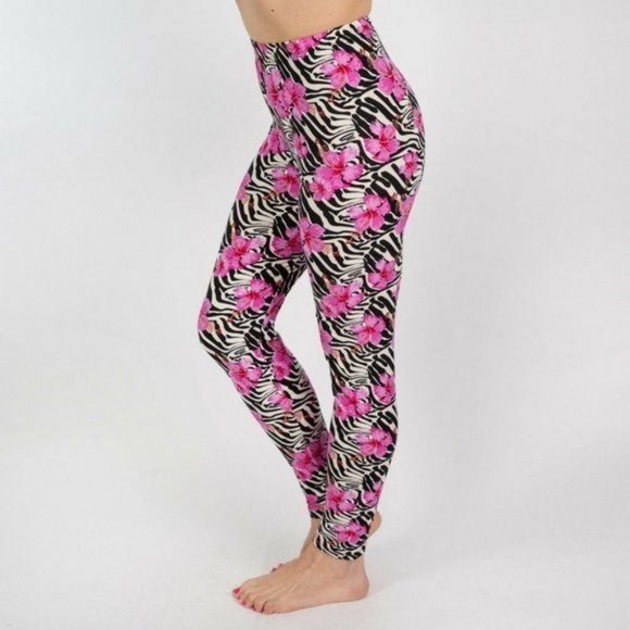 Super Soft Seamless Zebra Floral Print‎ Leggings - Picture 2 of 3